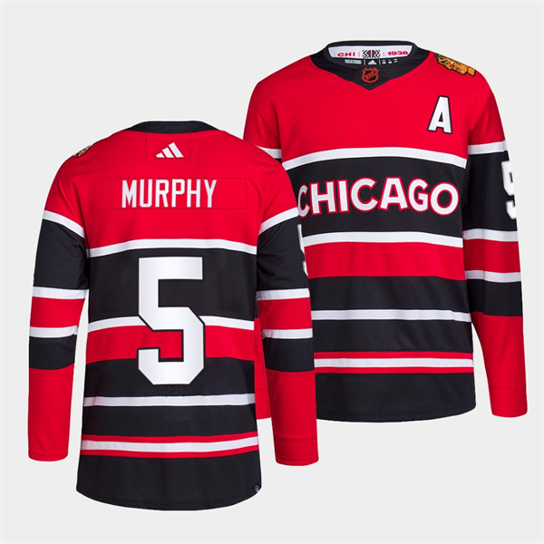 Men's Chicago Blackhawks #5 Connor Murphy Red Black 2022-23 Reverse Retro Stitched Jersey